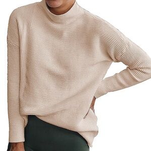 BTFBM Viscose/Poly Blend Ribbed Mockneck Long Sleeve Top